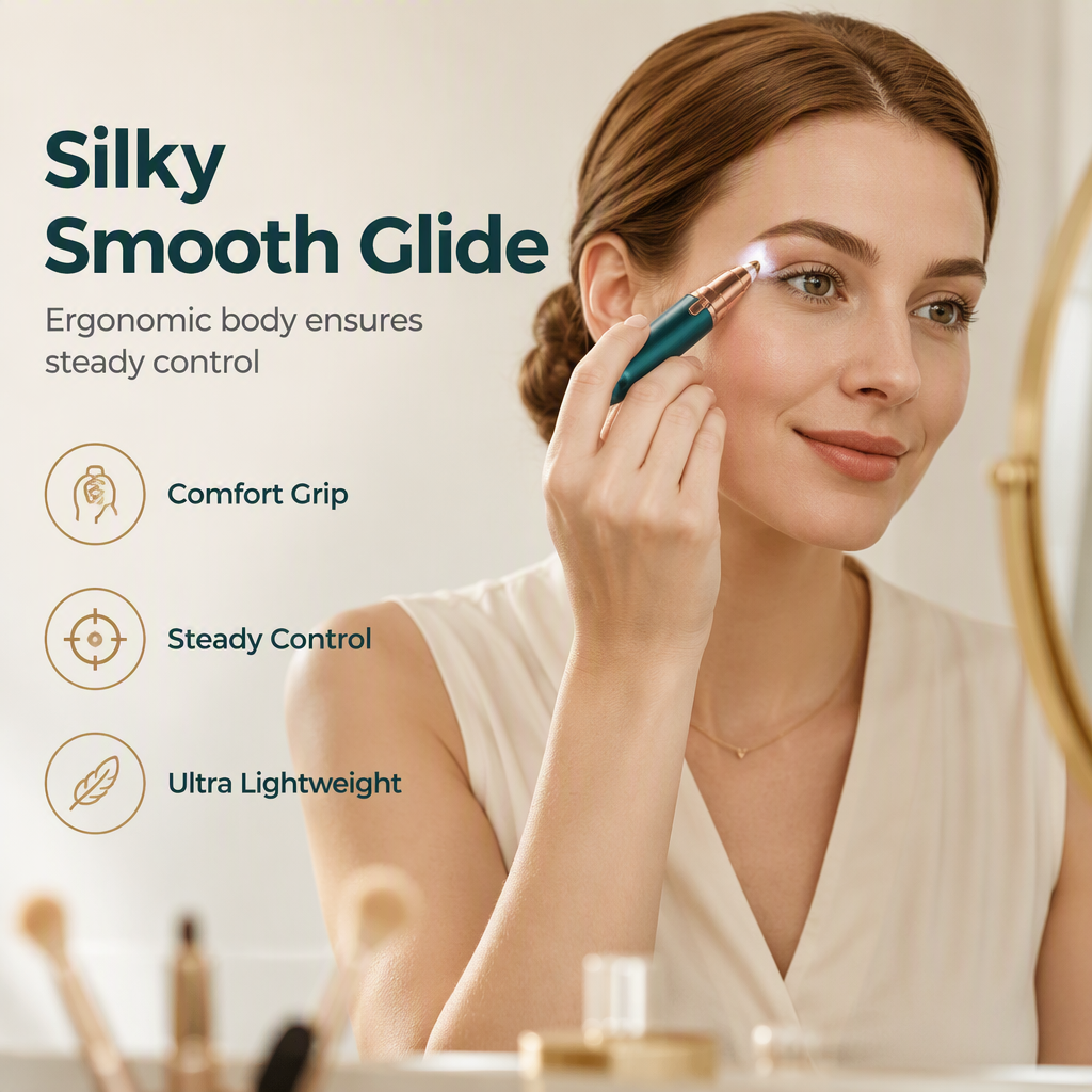 📢📢50% OFF !! ⏰Electric Eyebrow Trimmer Pen with LED Light – USB Rechargeable Precision Hair Remover