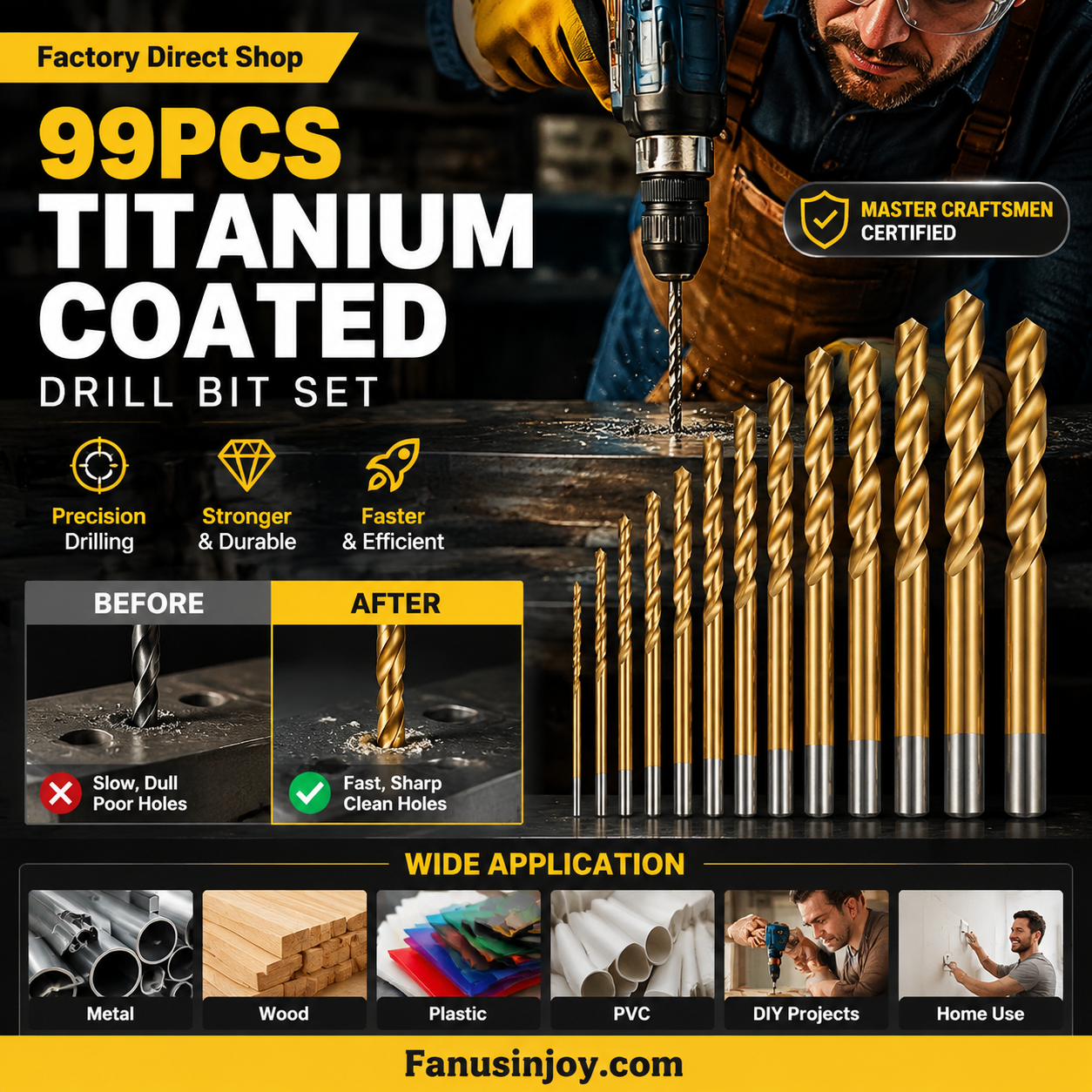 Titanium Coated Drill Bit Set | HSS High-Speed Steel | 50 / 60 / 70 / 99 Piece Options