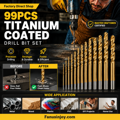 Titanium Coated Drill Bit Set | HSS High-Speed Steel | 50 / 60 / 70 / 99 Piece Options