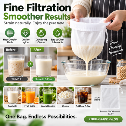 Strainer Bag – High-density mesh, drawstring & reusable. Smooth filtering – grab yours! ✅