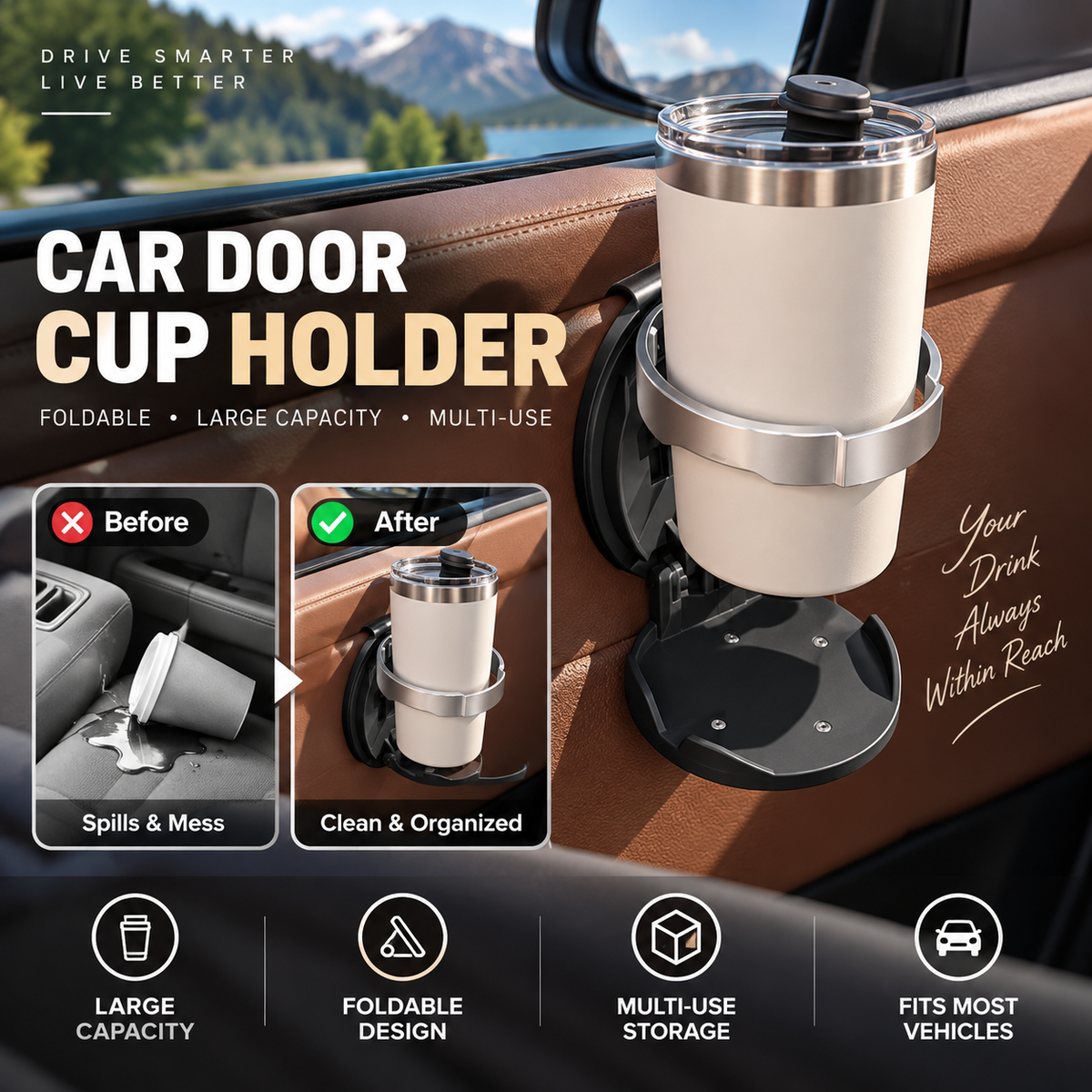 Foldable Car Door Cup Holder