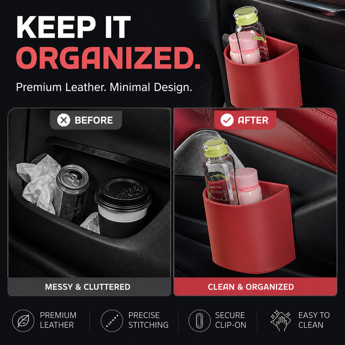 🚗 50% OFF! Leather Car Door Cup Holder – Wide‑mouth opening, easy reach for drinks & phone. Clip‑on secure fit. PU leather, tough & stylish. 🛡️✨
