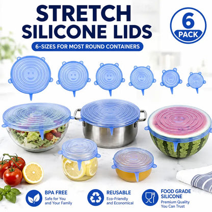 Silicone Stretch Lids 6-Pack | Airtight Food Storage Covers | Microwave, Fridge & Dishwasher Safe | BPA-Free | Fits 2.5"–7.5"