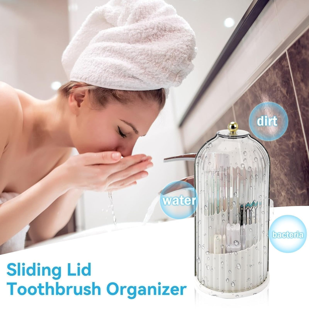 Sliding Lid Toothbrush Organizer | 360° Rotating, Dust-Proof, Multi-Purpose