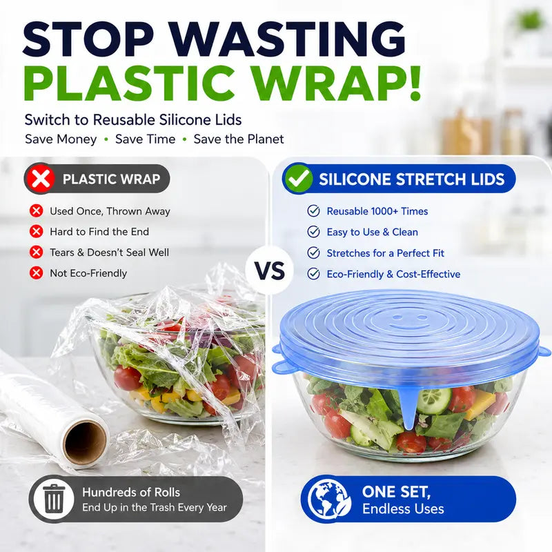 Silicone Stretch Lids 6-Pack | Airtight Food Storage Covers | Microwave, Fridge & Dishwasher Safe | BPA-Free | Fits 2.5"–7.5"