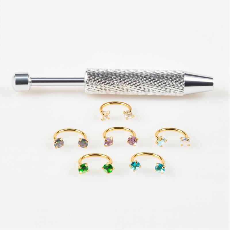 7-pack affordable set 18G (1.0 mm) 8 mm horseshoe nose ring with internal thread and decorative stones 💎