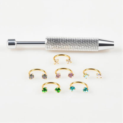 7-pack affordable set 18G (1.0 mm) 8 mm horseshoe nose ring with internal thread and decorative stones 💎