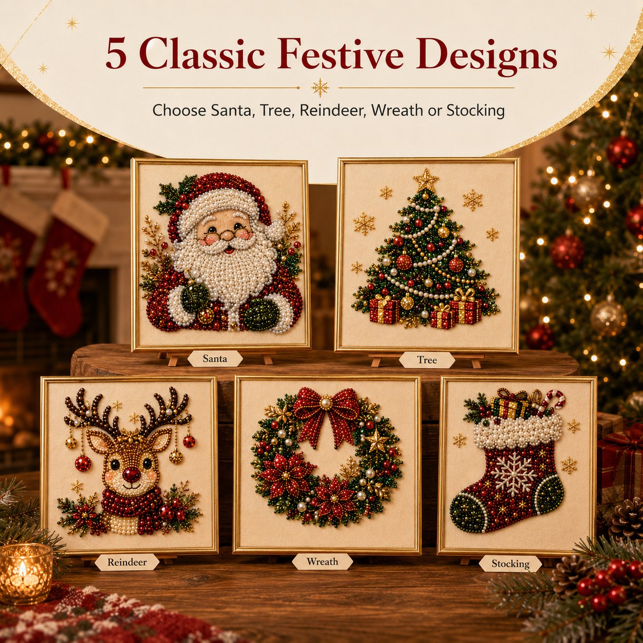 DIY Christmas Pearl Art Kit | 5 Festive Designs, 3D Raised Beads, All Materials Included