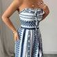 👗 Geometric Jumpsuit with Halter Neckline & Side Slit – Unique print & elastic back