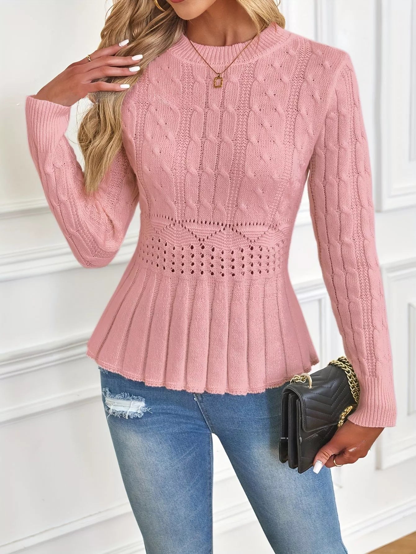 ⏳Limited-time 50% off⏰Women's Chunky-Knitted Crew Neck Peplum Sweater🧶👚