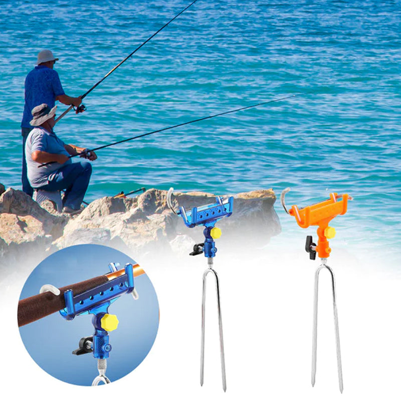 Fishing Rod Self-Locking Turret Bracket | 360° Rotation, Auto-Lock, Rubber-Protected | Stainless Steel | Yellow & Blue