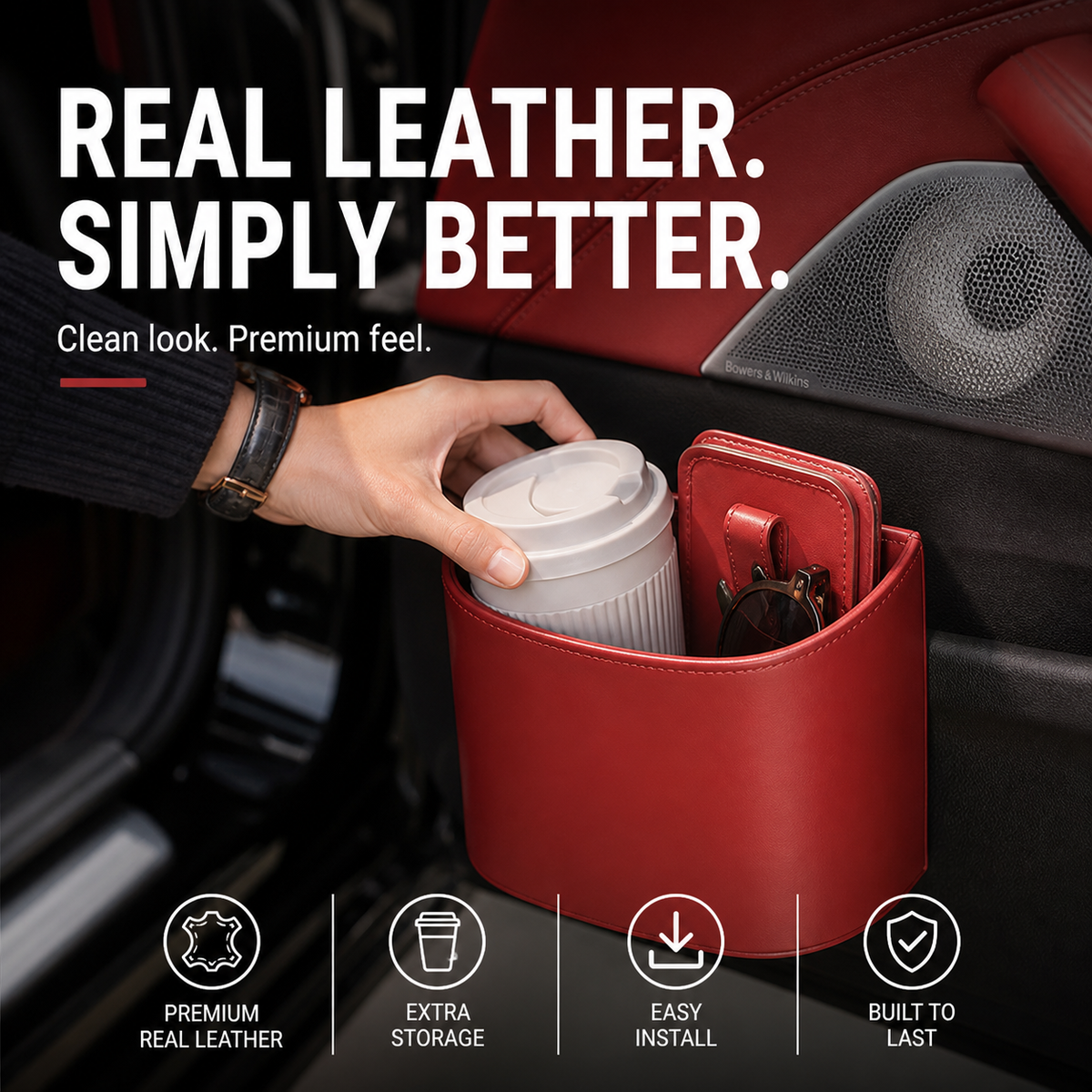 🚗 50% OFF! Leather Car Door Cup Holder – Wide‑mouth opening, easy reach for drinks & phone. Clip‑on secure fit. PU leather, tough & stylish. 🛡️✨