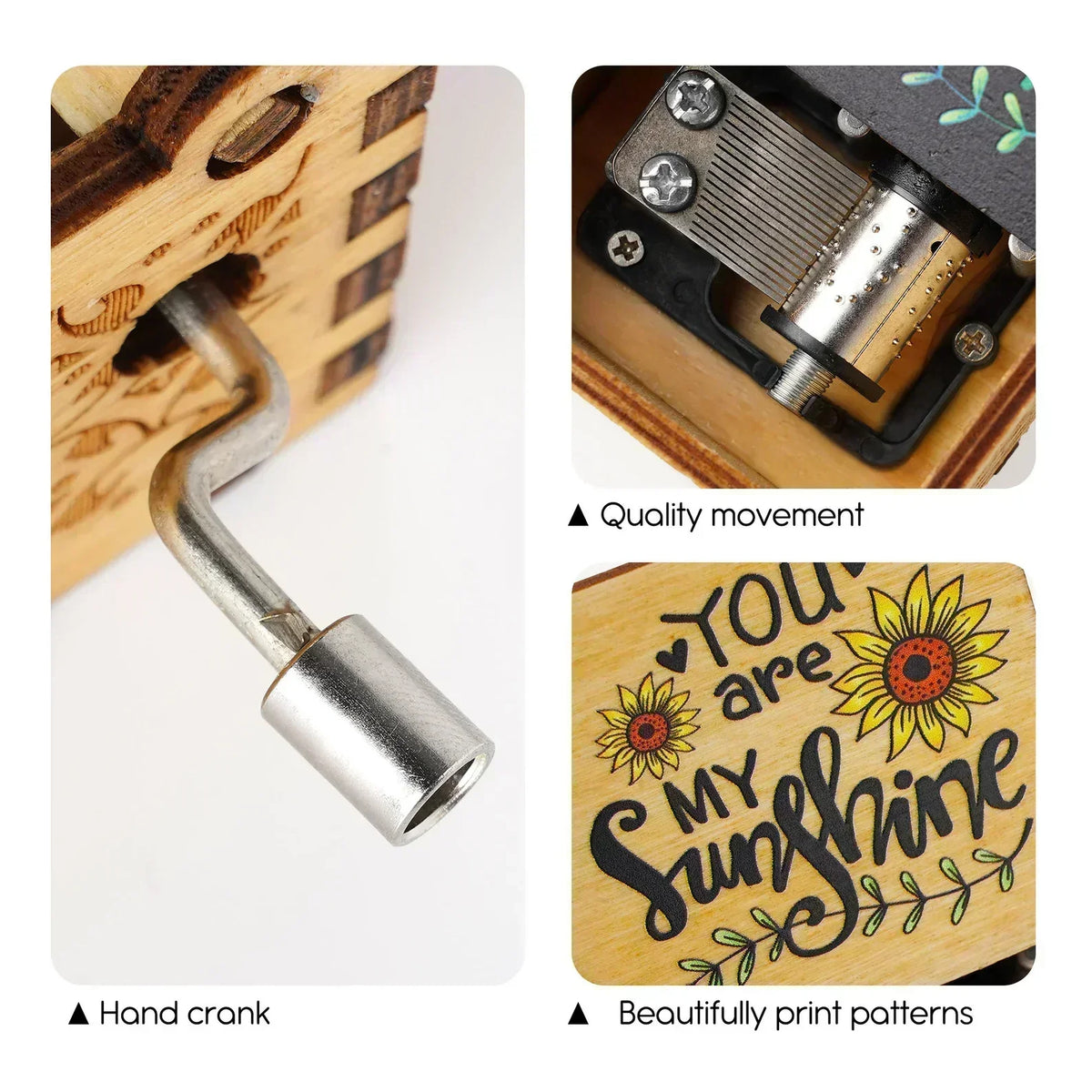 🎵"You Are My Sunshine" Musical Box, Hand Crank Wooden Engraved Music Box🎁
