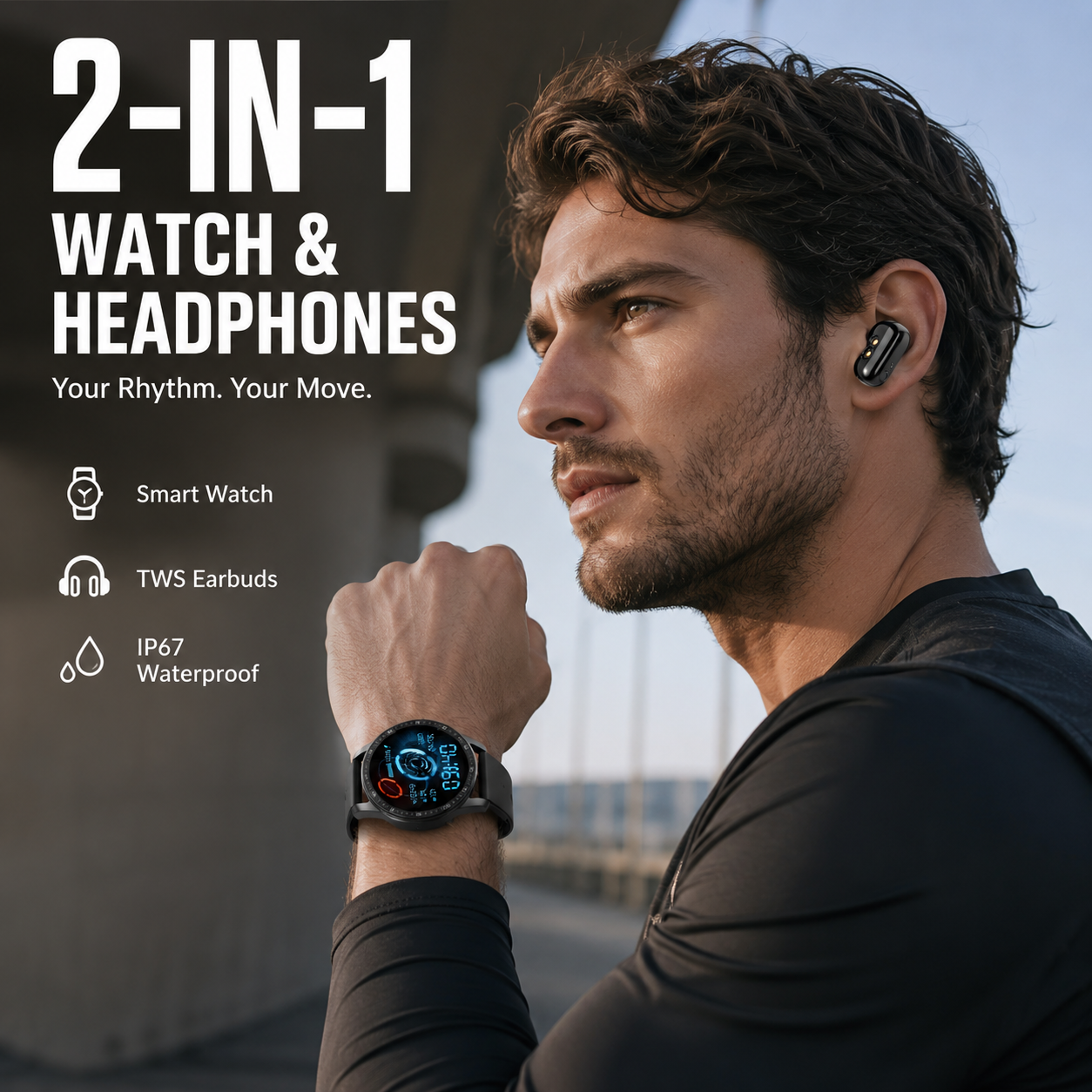 📢📢50% OFF !! ⏰2-in-1 smartwatch with built-in wireless earbuds 🎧️