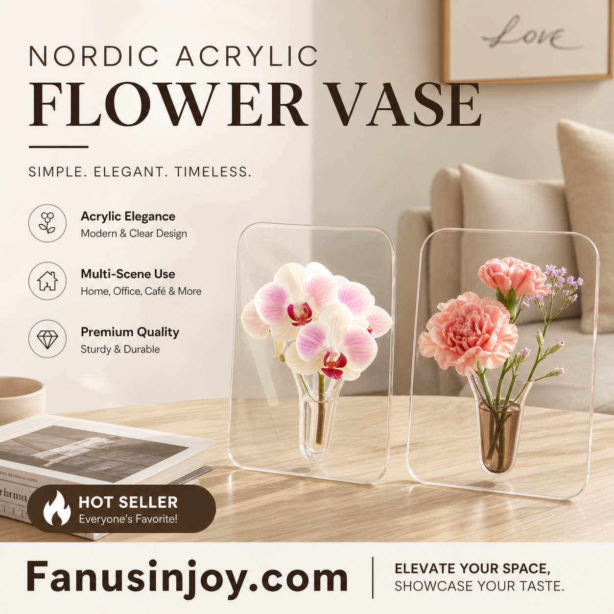 💐Buy 2 Get 1 Free🎁Nordic Transparent Acrylic Vase | Elegant Desktop Plant Holder & Home Decor | Modern Centerpiece for Living Room & Wedding Tables