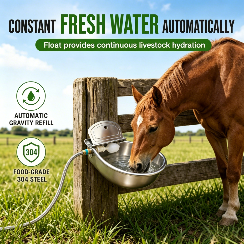⏳Time-Limited Special⏰ 🐄 Automatic 304 Stainless Steel Drinking Bowl with Float and Drain Hole for Cattle Horses Sheep and Dogs 🤖
