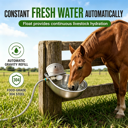 ⏳Time-Limited Special⏰ 🐄 Automatic 304 Stainless Steel Drinking Bowl with Float and Drain Hole for Cattle Horses Sheep and Dogs 🤖