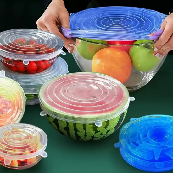 Silicone Stretch Lids 6-Pack | Airtight Food Storage Covers | Microwave, Fridge & Dishwasher Safe | BPA-Free | Fits 2.5"–7.5"