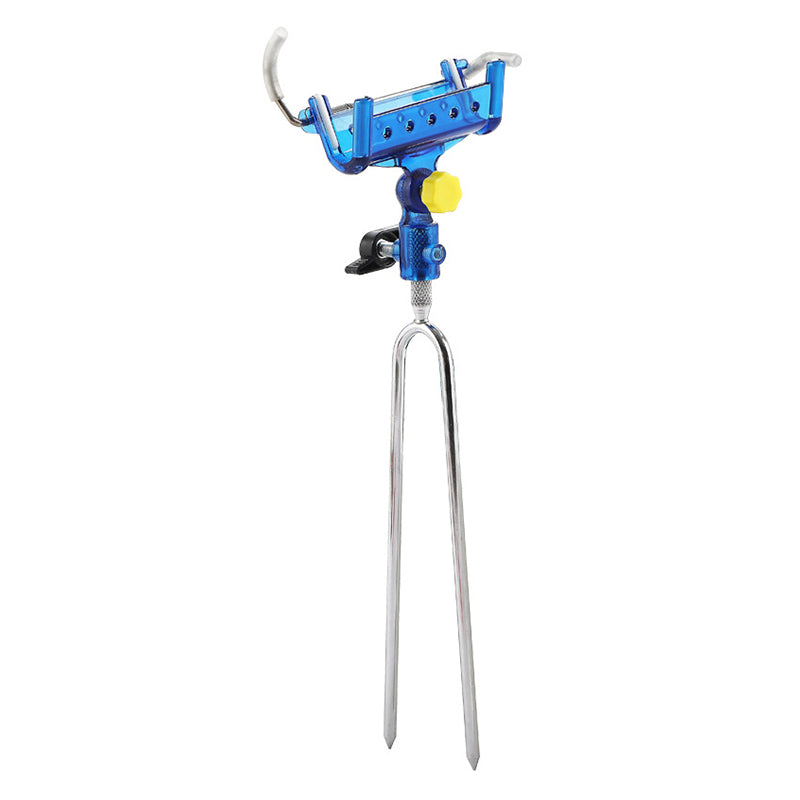 Fishing Rod Self-Locking Turret Bracket | 360° Rotation, Auto-Lock, Rubber-Protected | Stainless Steel | Yellow & Blue