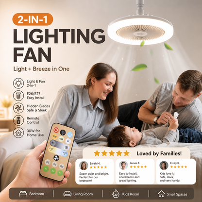 💡 LIMITED-TIME 50% OFF! 🌀 LED Ceiling Fan with Remote – 3-Color Dimming, Silent Copper Motor, Bladeless Design ✨