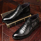 Leather Ankle Boots with Double Side Zipper and Pointed Toes for Men