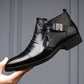 Leather Ankle Boots with Double Side Zipper and Pointed Toes for Men