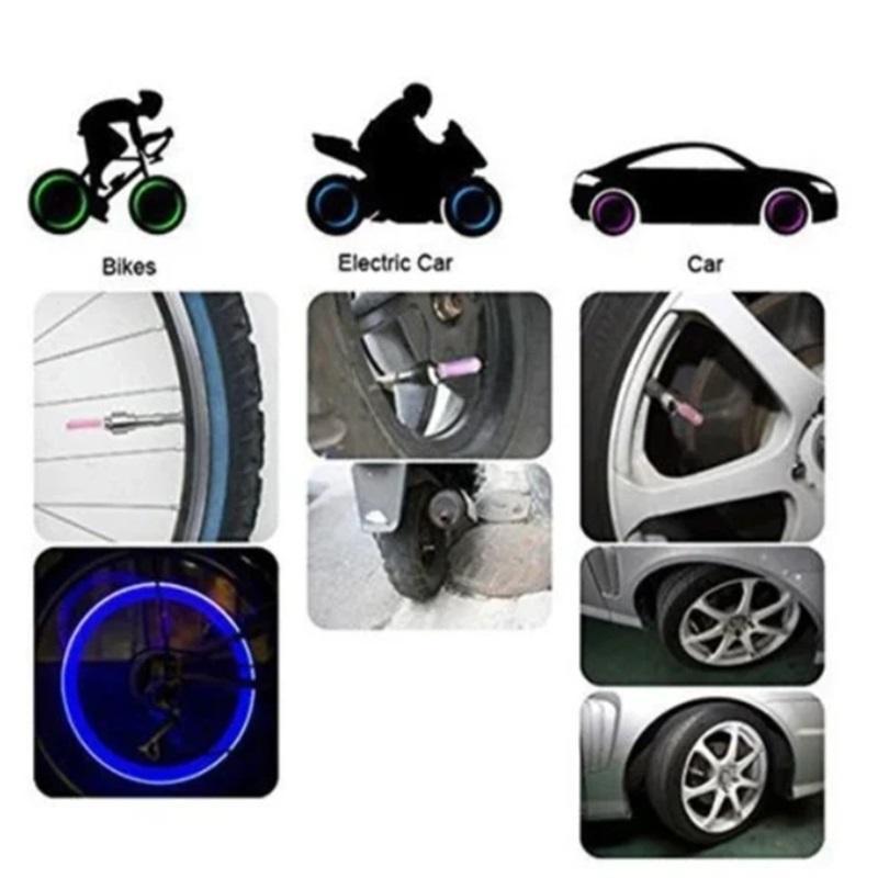 Motion-Activated LED Tyre Valve Cap Lights | Auto On/Off, Waterproof, 700hr Battery | Bike, Car & Motorcycle | 12 PCS