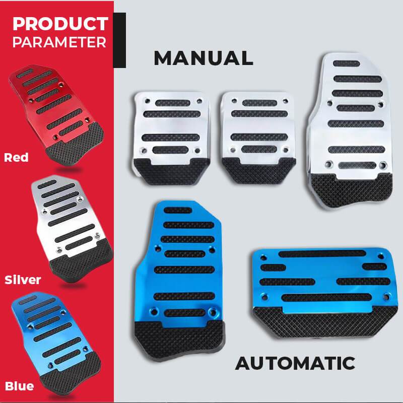 Car Anti-Skid Foot Pedal Cover Set | Non-Slip Rubber Surface, No-Drill Screw Fix | Manual (3pcs) & Automatic (2pcs) | Red, Blue, Silver