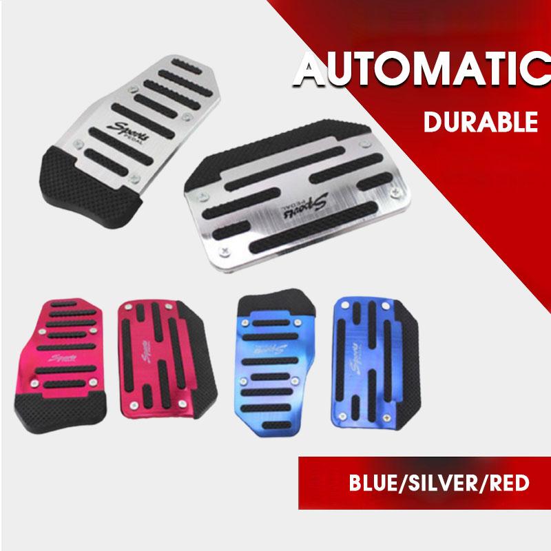Car Anti-Skid Foot Pedal Cover Set | Non-Slip Rubber Surface, No-Drill Screw Fix | Manual (3pcs) & Automatic (2pcs) | Red, Blue, Silver