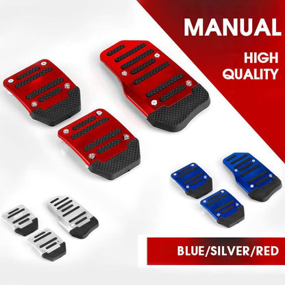 Car Anti-Skid Foot Pedal Cover Set | Non-Slip Rubber Surface, No-Drill Screw Fix | Manual (3pcs) & Automatic (2pcs) | Red, Blue, Silver