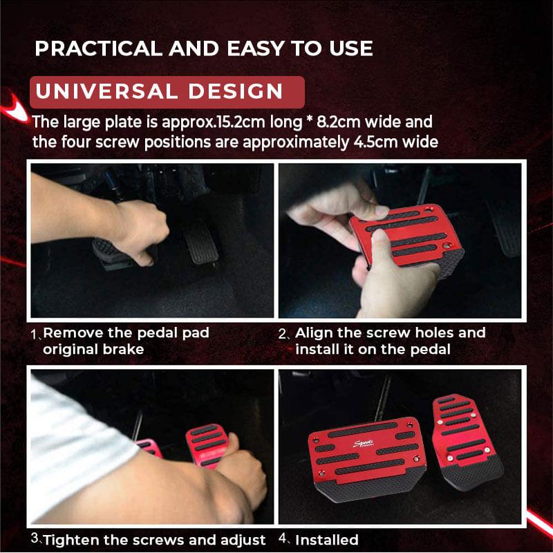 Car Anti-Skid Foot Pedal Cover Set | Non-Slip Rubber Surface, No-Drill Screw Fix | Manual (3pcs) & Automatic (2pcs) | Red, Blue, Silver