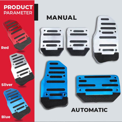 Car Anti-Skid Foot Pedal Cover Set | Non-Slip Rubber Surface, No-Drill Screw Fix | Manual (3pcs) & Automatic (2pcs) | Red, Blue, Silver