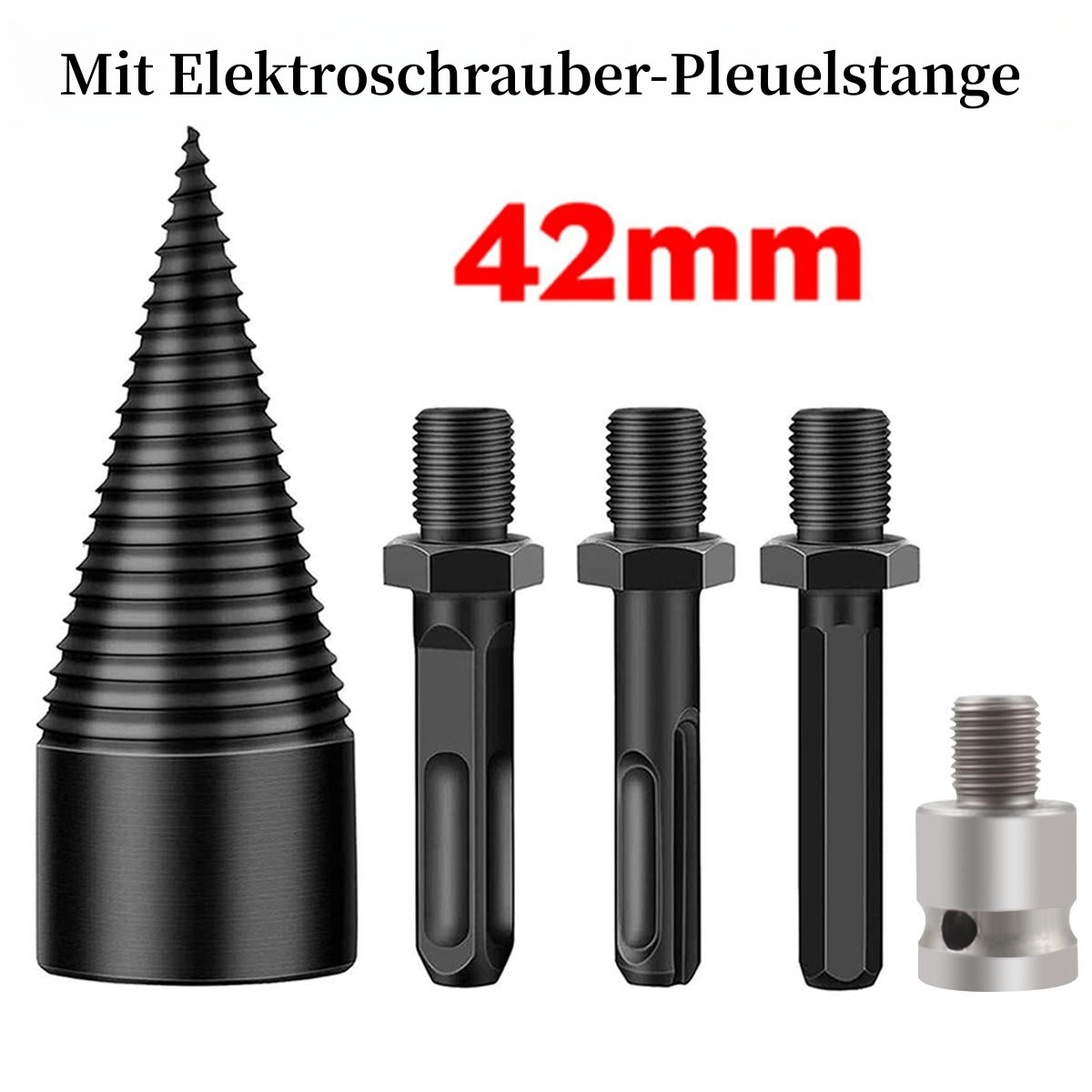 Firewood Drill Splitter Auger Bit Set | High Carbon Steel, 5pcs Square + Round + Hex | 32mm & 42mm | Turns Any Drill into a Log Splitter