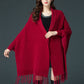 Casual Open Front Tassel Poncho Shawl Coat