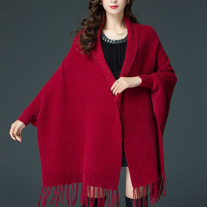 Casual Open Front Tassel Poncho Shawl Coat