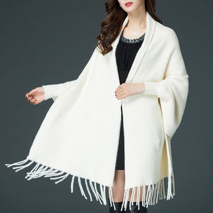 Casual Open Front Tassel Poncho Shawl Coat
