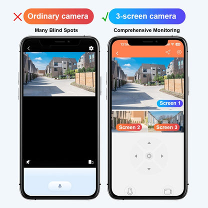 🎦360° Smart Solar Surveillance Camera with Three-screen Monitoring✨