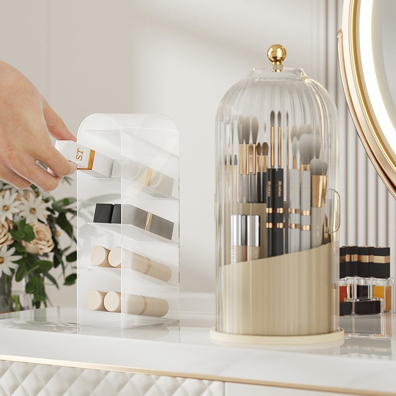 Sliding Lid Toothbrush Organizer | 360° Rotating, Dust-Proof, Multi-Purpose