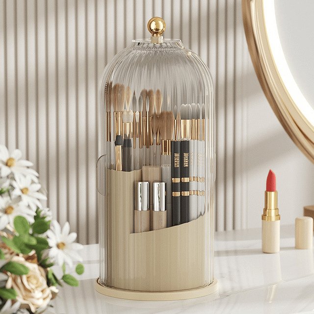 Sliding Lid Toothbrush Organizer | 360° Rotating, Dust-Proof, Multi-Purpose