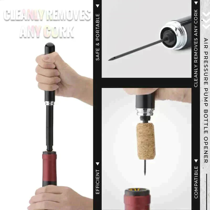 Air Pump Wine Bottle Opener - Quick Cork Removal Tool with Safety Pressure Release