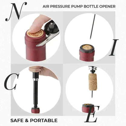 Air Pump Wine Bottle Opener - Quick Cork Removal Tool with Safety Pressure Release
