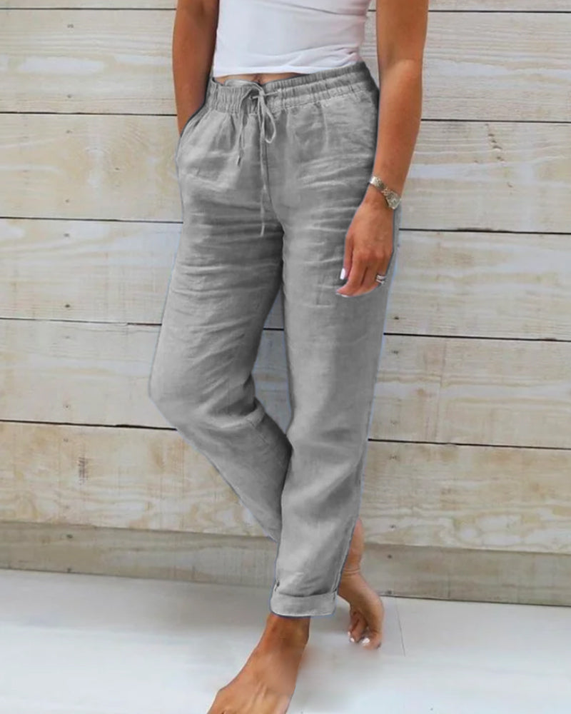 🌸Women's  Elastic Waist Cotton Linen Casual Pants