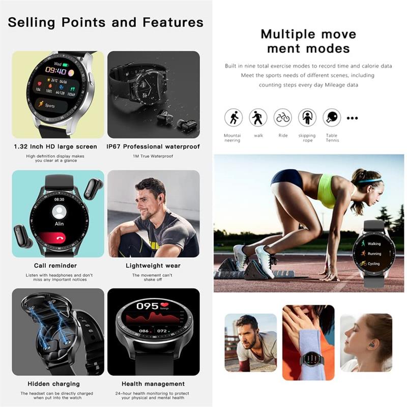 📢📢50% OFF !! ⏰2-in-1 smartwatch with built-in wireless earbuds 🎧️