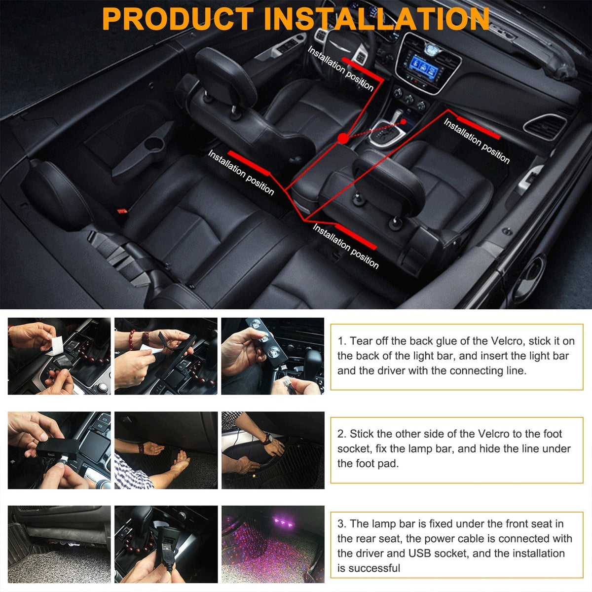 Car Interior USB Star Light 4 PCS🌟7 Color Voice Control with Remote Control💥