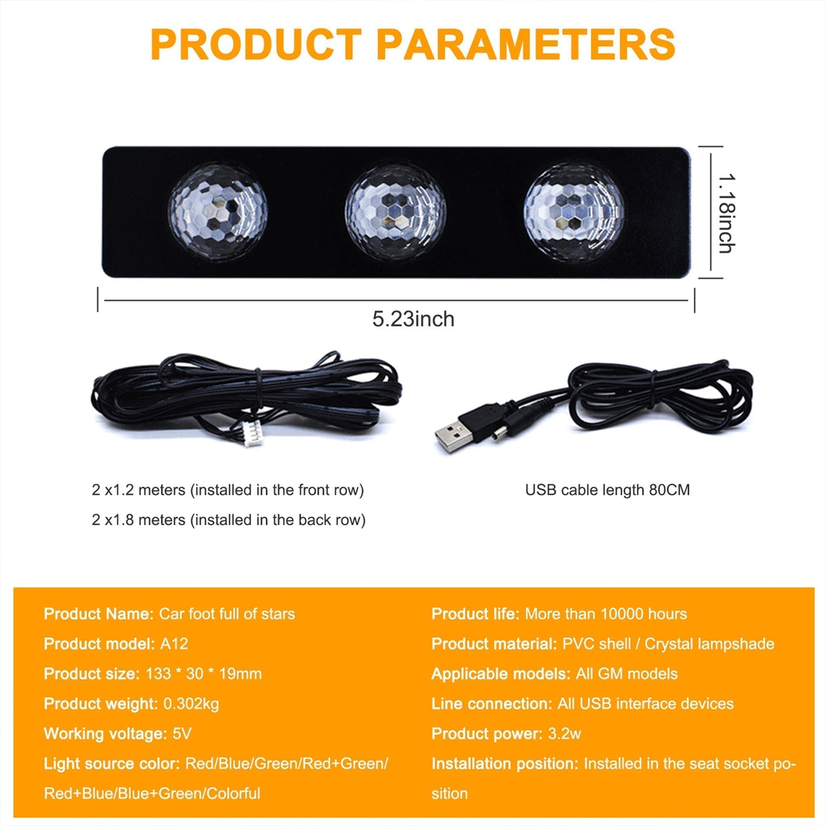 Car Interior USB Star Light 4 PCS🌟7 Color Voice Control with Remote Control💥