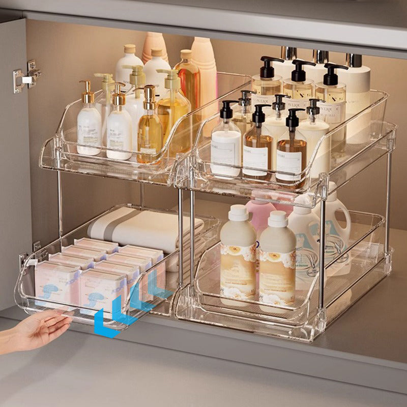 🎁2026 New Arrivals 50% OFF💥Multifunctional pull‑out organizer for under the bathroom sink – Expandable, Pipe‑Friendly, Transparent Storage ✨