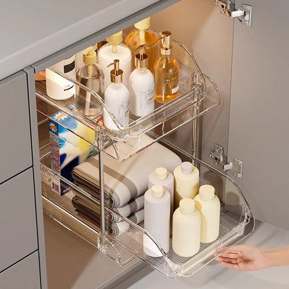 🎁2026 New Arrivals 50% OFF💥Multifunctional pull‑out organizer for under the bathroom sink – Expandable, Pipe‑Friendly, Transparent Storage ✨