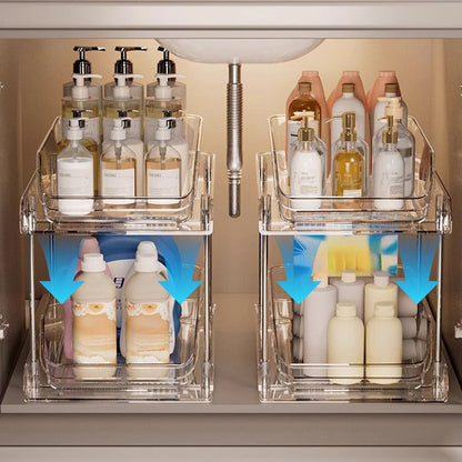 🎁2026 New Arrivals 50% OFF💥Multifunctional pull‑out organizer for under the bathroom sink – Expandable, Pipe‑Friendly, Transparent Storage ✨