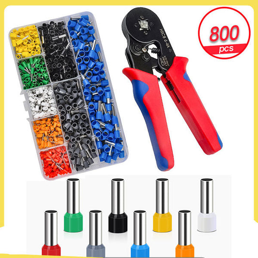 Ratchet Terminal Crimper Set - 800 Insulated Terminals + Auto-Adjusting Pliers for Professional Wiring
