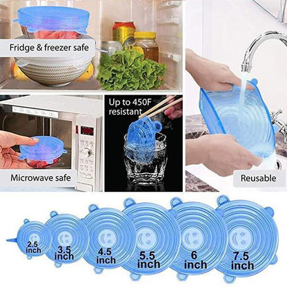 Silicone Stretch Lids 6-Pack | Airtight Food Storage Covers | Microwave, Fridge & Dishwasher Safe | BPA-Free | Fits 2.5"–7.5"